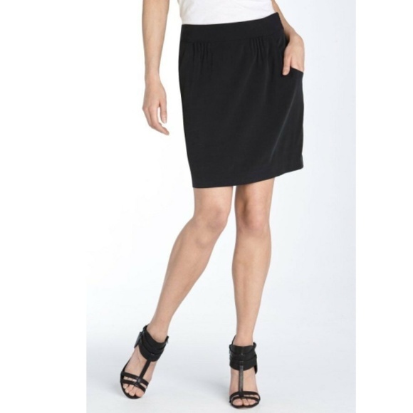 Theory Dabney Stretch Silk Gathered-Waist Skirt - Picture 1 of 1